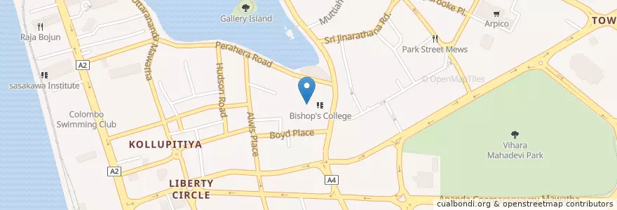 Mapa de ubicacion de Bishop's College en سريلانكا, බස්නාහිර පළාත, කොළඹ දිස්ත්‍රික්කය, كولمبو.