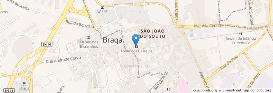 Mapa de ubicacion de Fonte dos Castelos en پرتغال, Norte, Braga, Cávado, Braga, São José De São Lázaro E São João Do Souto.