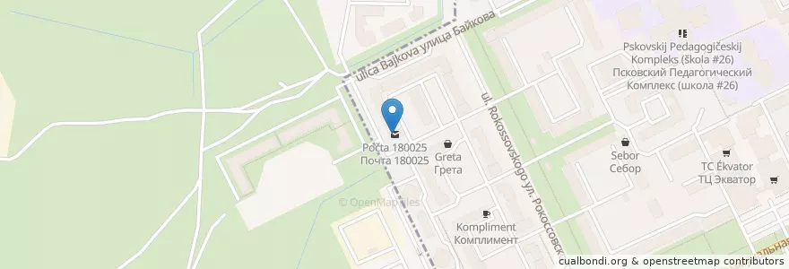 Mapa de ubicacion de Почта 180025 en Russie, District Fédéral Du Nord-Ouest, Oblast De Pskov, Псковский Район, Городской Округ Псков.