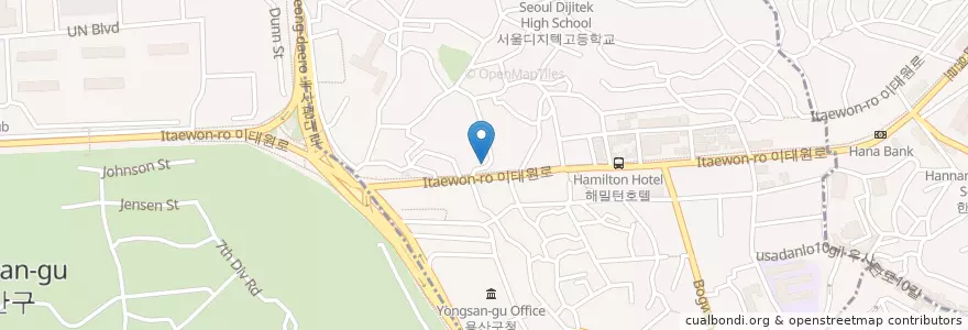 Mapa de ubicacion de Vatos Urban Tacos en كوريا الجنوبية, سول, 용산구, 용산2가동, 이태원1동.