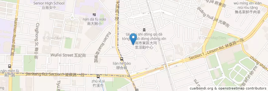 Mapa de ubicacion de 南鰲慈惠堂 en Taiwán, 臺南市, 東區.