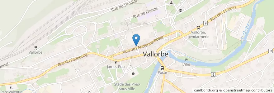 Mapa de ubicacion de Café-Restaurant de La Poste en Schweiz, Waadt, District Du Jura-Nord Vaudois, Vallorbe.