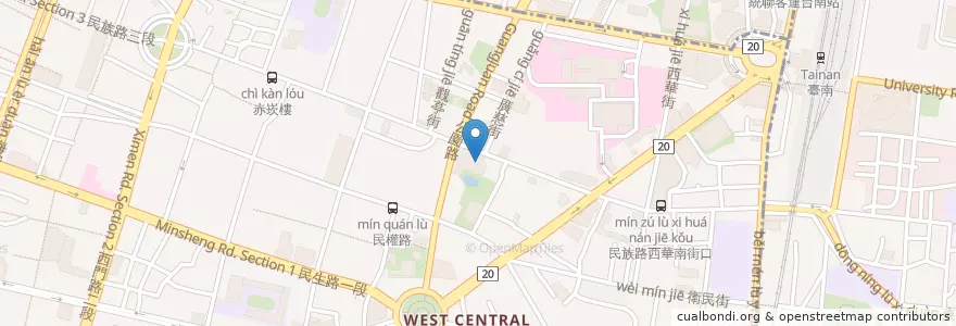 Mapa de ubicacion de 華納威秀 en 臺灣, 臺南市, 中西區.