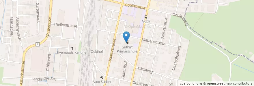 Mapa de ubicacion de Guthirt Primarschule en Zwitserland, Zug, Zug.
