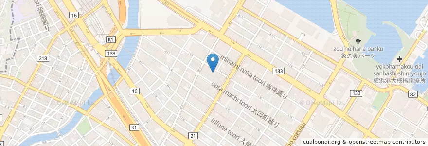 Mapa de ubicacion de 横浜銀行 関内支店 en Japón, Prefectura De Kanagawa, Yokohama, Barrio Naka.