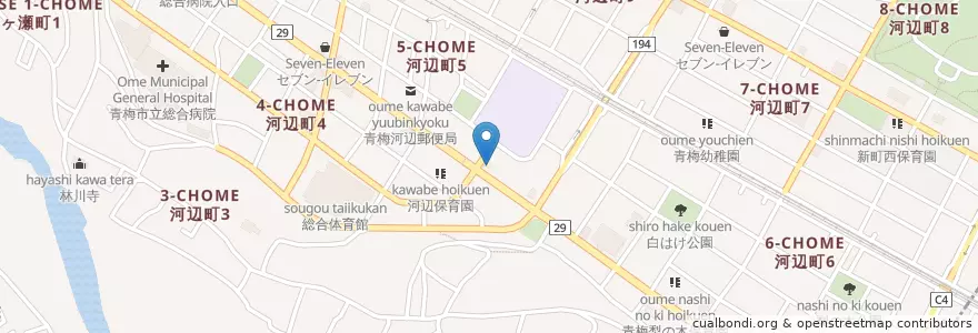 Mapa de ubicacion de 味源 河辺店 en Japon, Tokyo, 青梅市.