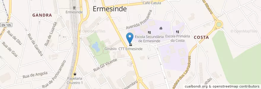 Mapa de ubicacion de CTT Ermesinde en Portugal, Norte, Área Metropolitana Do Porto, Porto, Valongo, Ermesinde.