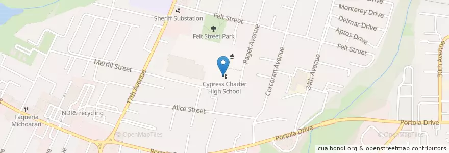 Mapa de ubicacion de Cypress Charter High School en アメリカ合衆国, カリフォルニア州, Santa Cruz County.