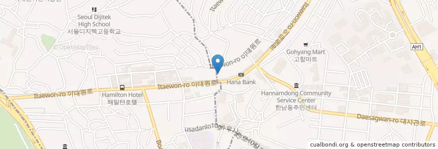 Mapa de ubicacion de Praha Bohemian Bistro en Corea Del Sur, Seúl, 용산구, 한남동, 이태원1동.