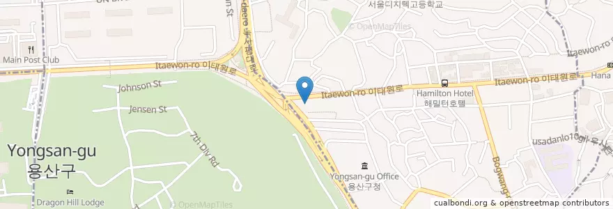 Mapa de ubicacion de Suji's en Zuid-Korea, Seoel, 용산구, 용산2가동, 이태원1동.