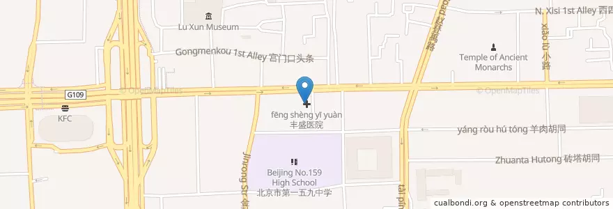 Mapa de ubicacion de 丰盛医院 en 中国, 北京市, 河北省, 西城区.