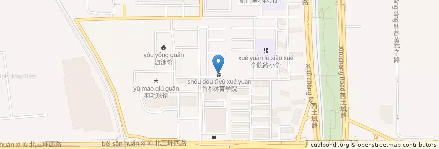Mapa de ubicacion de 首都体育学院 en 中国, 北京市, 河北省, 海淀区.
