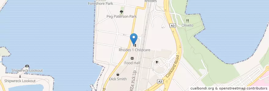 Mapa de ubicacion de Rhodes 1 Childcare en Australië, Nieuw-Zuid-Wales, Sydney.