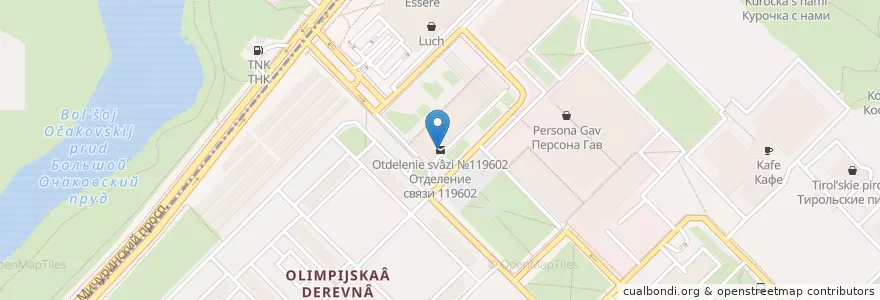 Mapa de ubicacion de Отделение связи №119602 en Rusland, Centraal Federaal District, Moskou, Западный Административный Округ, Район Тропарёво-Никулино.