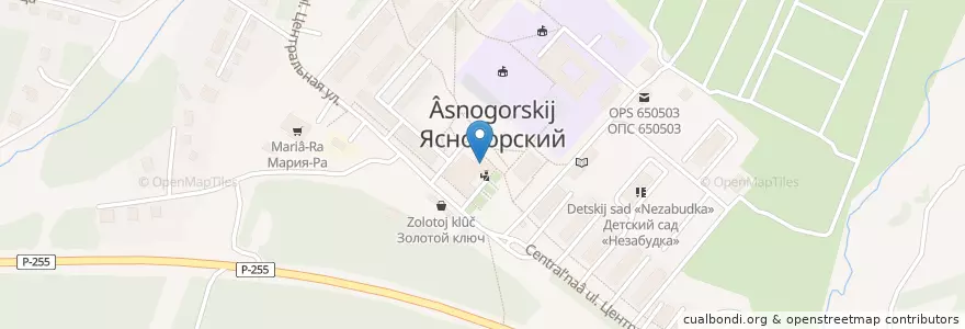 Mapa de ubicacion de Администрация Ясногорского сельского поселения en ロシア, シベリア連邦管区, ケメロヴォ州, ケメロフスキー地区.