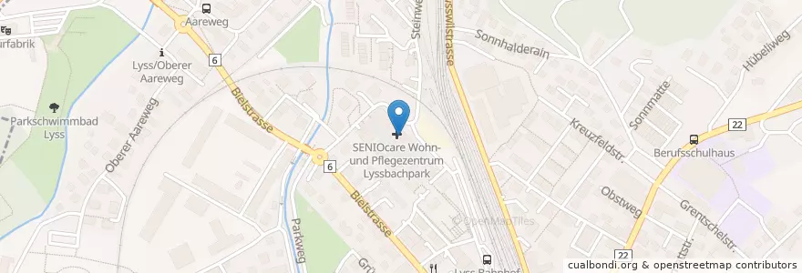 Mapa de ubicacion de Apotheke Lyssbach en Schweiz/Suisse/Svizzera/Svizra, Bern/Berne, Verwaltungsregion Seeland, Verwaltungskreis Seeland, Lyss.