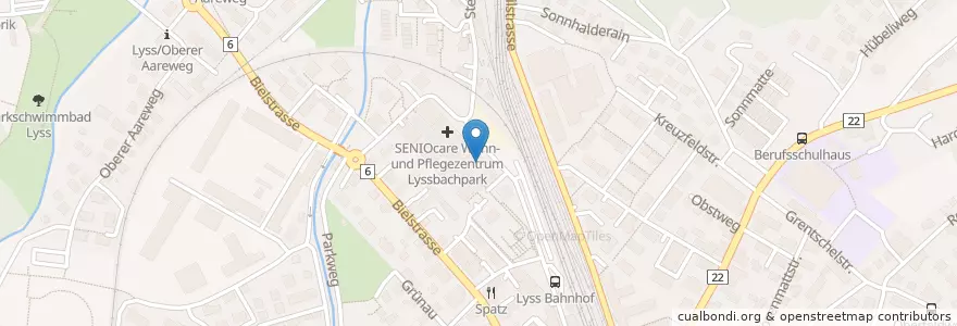Mapa de ubicacion de Migros Restaurant en Suíça, Berna, Verwaltungsregion Seeland, Verwaltungskreis Seeland, Lyss.