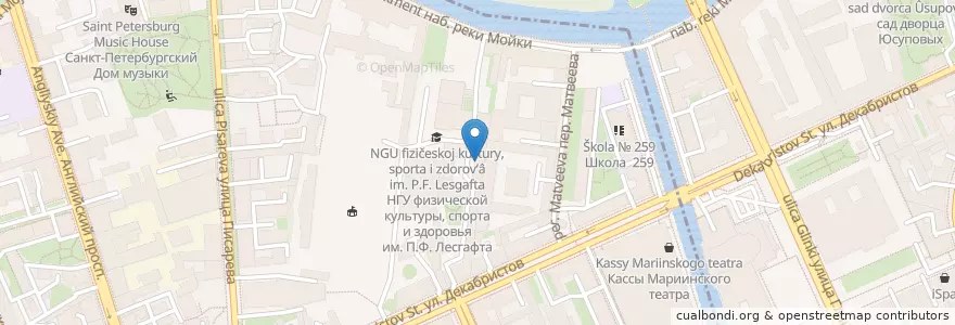 Mapa de ubicacion de Медицинский центр академии Лесгафта en Russie, District Fédéral Du Nord-Ouest, Oblast De Léningrad, Saint-Pétersbourg, Адмиралтейский Район.