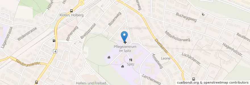 Mapa de ubicacion de Pflegezentrum im Spitz en スイス, チューリッヒ, Bezirk Bülach, Kloten.