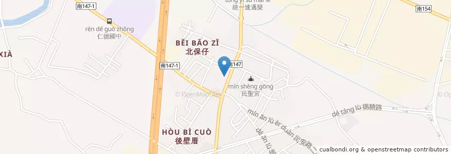 Mapa de ubicacion de 後壁厝郵局 en Taiwan, 臺南市, 仁德區.