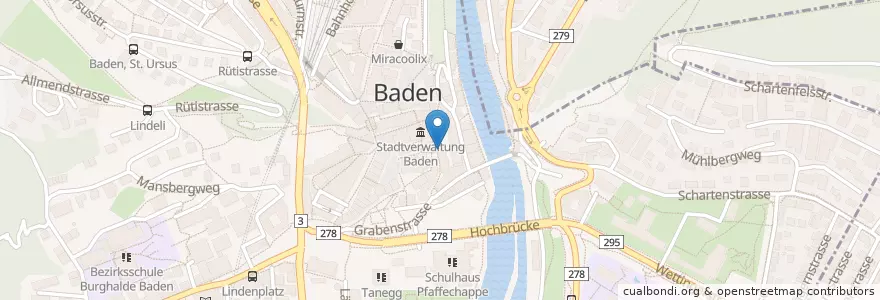 Mapa de ubicacion de Trudelhaus en Schweiz, Aargau, Bezirk Baden, Baden.