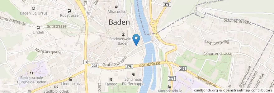 Mapa de ubicacion de Grosser Alexander en 瑞士, Aargau, Bezirk Baden, Baden.