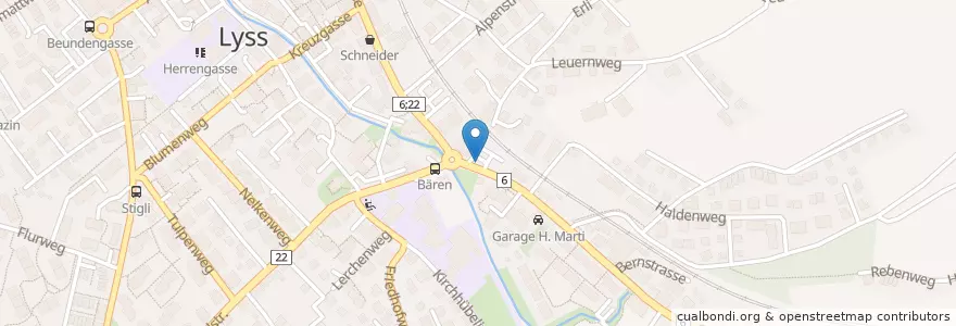 Mapa de ubicacion de Briefeinwurf Lyss, Restaurant Bären en Schweiz/Suisse/Svizzera/Svizra, Bern/Berne, Verwaltungsregion Seeland, Verwaltungskreis Seeland, Lyss.