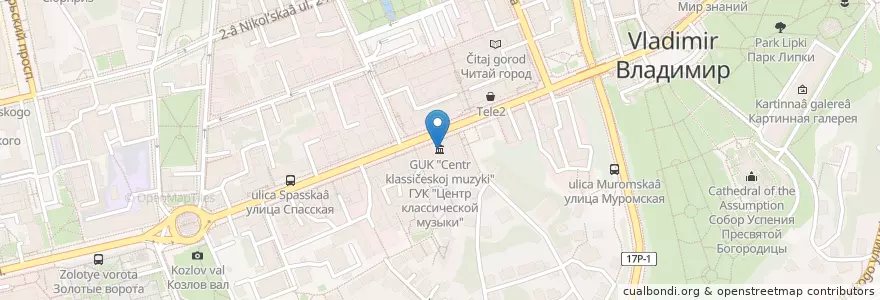 Mapa de ubicacion de ГУК "Центр классической музыки" en Rusia, Distrito Federal Central, Óblast De Vladímir, Городской Округ Владимир.