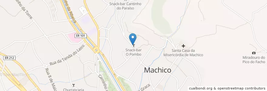 Mapa de ubicacion de Snack-bar O Pombo en البرتغال, Machico, Machico.
