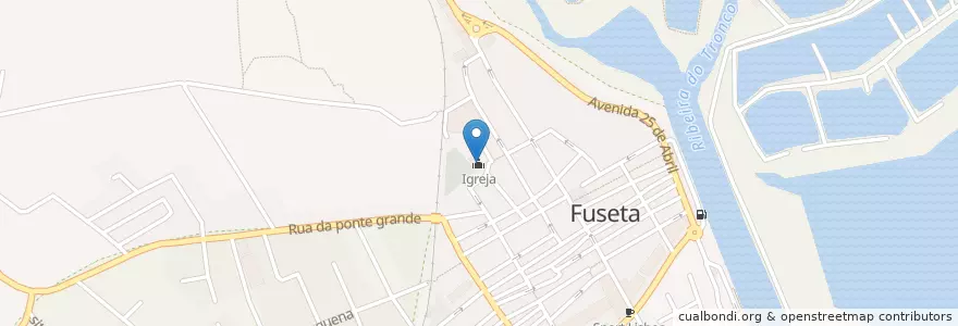 Mapa de ubicacion de Igreja en ポルトガル, Algarve, Algarve, Faro, Olhão, Moncarapacho E Fuseta.