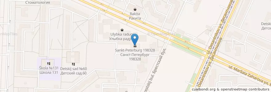 Mapa de ubicacion de Санкт-Петербург 198328 en Russia, Northwestern Federal District, Leningrad Oblast, Saint Petersburg, Красносельский Район, Южно-Приморский Округ.