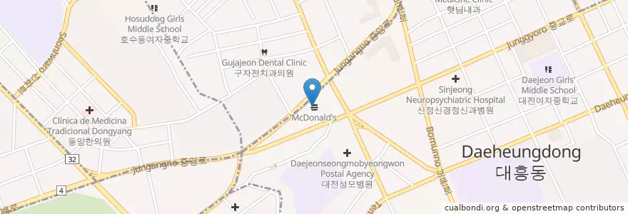 Mapa de ubicacion de McDonald's en Coreia Do Sul, Daejeon, 중구.