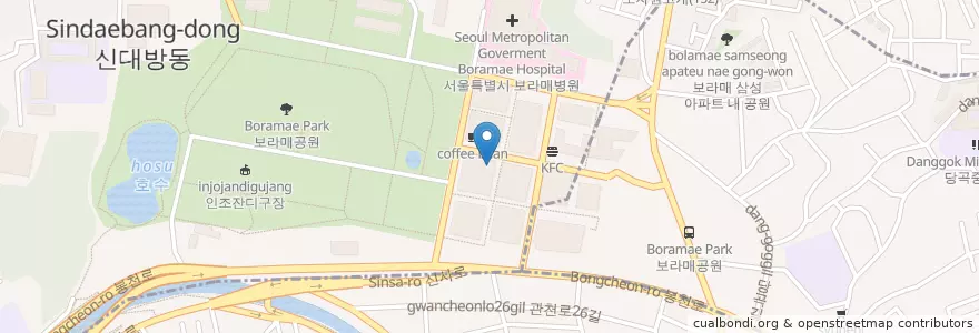 Mapa de ubicacion de Starbucks en Coreia Do Sul, Seul, 동작구, 신대방2동.