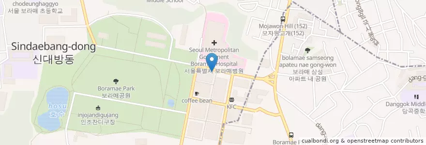 Mapa de ubicacion de 보라매대학약국 en Corée Du Sud, Séoul, 동작구, 신대방2동.
