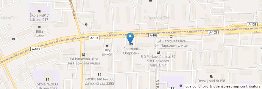 Mapa de ubicacion de Сбербанк en Russie, District Fédéral Central, Moscou, Восточный Административный Округ, Район Северное Измайлово.