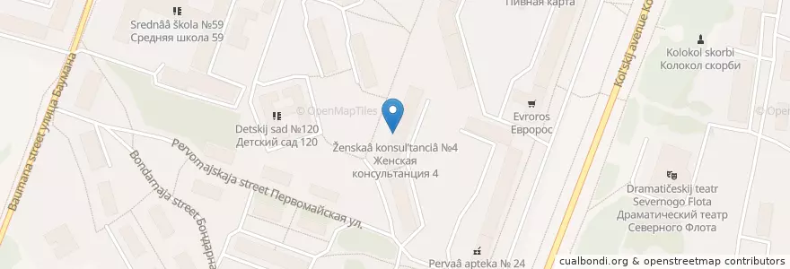 Mapa de ubicacion de Женская консультанция №4 en Rusia, Северо-Западный Федеральный Округ, Óblast De Múrmansk, Городской Округ Мурманск.