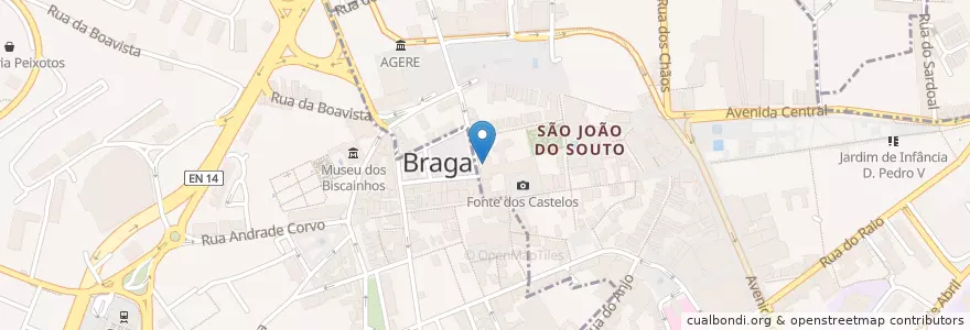 Mapa de ubicacion de Biblioteca Pública de Braga en البرتغال, المنطقة الشمالية (البرتغال), براغا, كافادو, براغا.