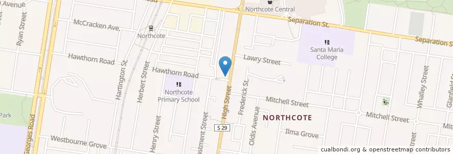 Mapa de ubicacion de Northcote Social Club en أستراليا, ولاية فيكتوريا, City Of Darebin.