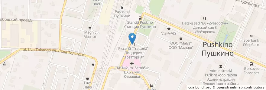 Mapa de ubicacion de Корчма "Гетман" en Rusia, Distrito Federal Central, Óblast De Moscú, Пушкинский Городской Округ.