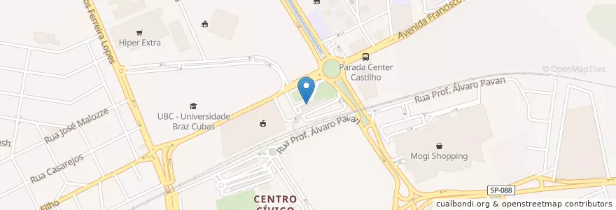 Mapa de ubicacion de Terminal Rodoviário Geraldo Scavone en 브라질, 남동지방, 상파울루, Região Geográfica Intermediária De São Paulo, Região Metropolitana De São Paulo, Região Imediata De São Paulo, Mogi Das Cruzes.