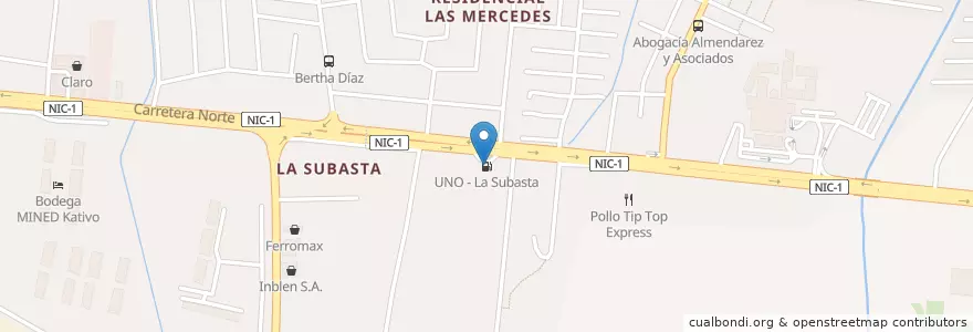 Mapa de ubicacion de UNO - La Subasta en Nicarágua, Departamento De Managua, Managua (Municipio).