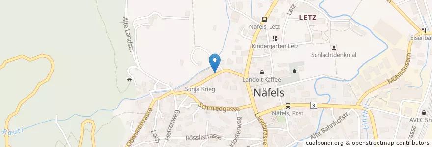 Mapa de ubicacion de Post-Briefkasten en Schweiz/Suisse/Svizzera/Svizra, Glarus, Glarus Nord.