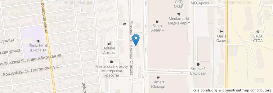 Mapa de ubicacion de Ресторан "Семь Пятниц" en Russia, South Federal District, Krasnodar Krai, Krasnodar Municipality.
