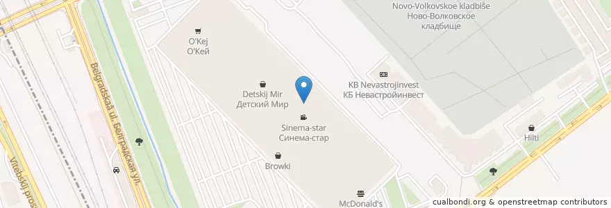 Mapa de ubicacion de Синема Стар en Russie, District Fédéral Du Nord-Ouest, Oblast De Léningrad, Saint-Pétersbourg, Фрунзенский Район, Округ Волковское.