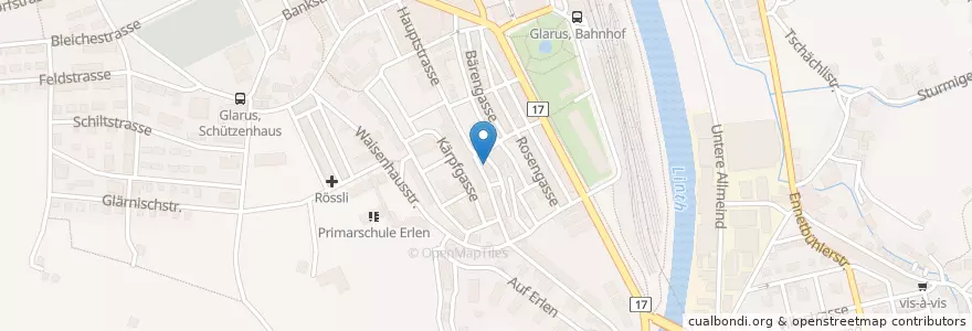 Mapa de ubicacion de Bierhalle en Schweiz/Suisse/Svizzera/Svizra, Glarus, Glarus.