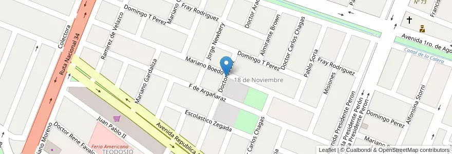 Mapa de ubicacion de 18 DE NOVIEMBRE en 阿根廷, Jujuy, Departamento Ledesma, Municipio De Libertador General San Martín, Libertador General San Martín.