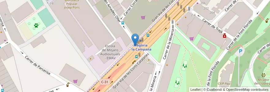 Mapa de ubicacion de 180 - Gran Via 181 en スペイン, カタルーニャ州, Barcelona, バルサルネス, Barcelona.