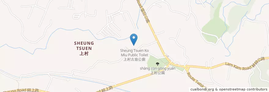 Mapa de ubicacion de 上村古廟公廁 Sheung Tsuen Ko Miu Public Toilet en China, Hong Kong, Provincia De Cantón, Nuevos Territorios, 元朗區 Yuen Long District.