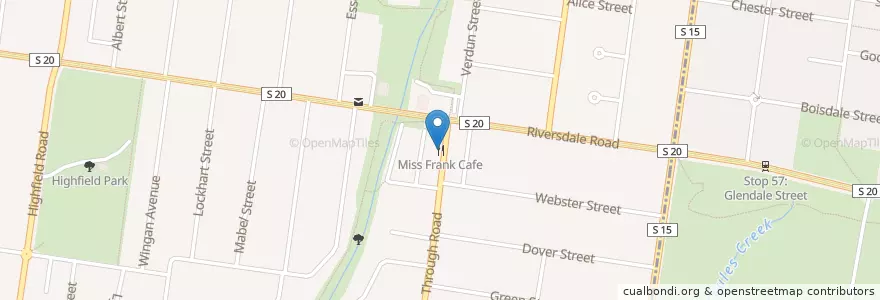 Mapa de ubicacion de Miss Frank Cafe en Australia, Victoria, City Of Boroondara.