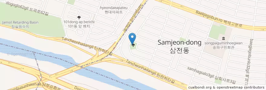Mapa de ubicacion de 나루터 어린이공원 en Güney Kore, Seul, 송파구, 삼전동.
